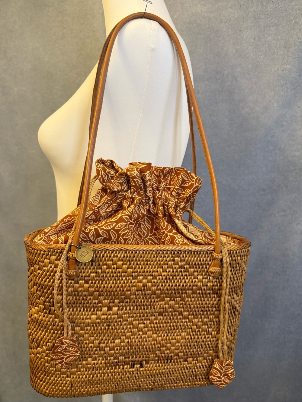 TATIA Handmade Woven Rattan Basket/Purse Boho Tote Bag